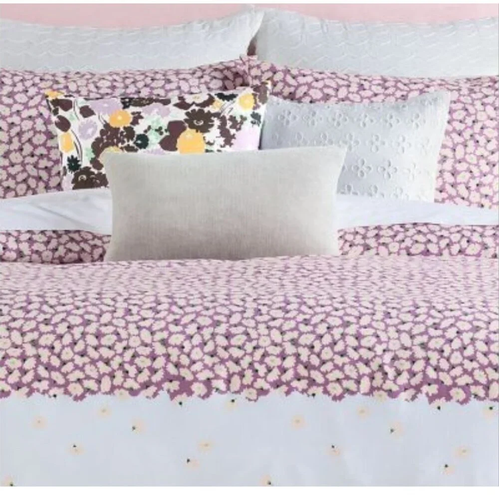 Kate Spade King Floral Lilac Carnation Cotton Duvet Set 3Pc